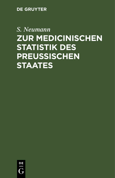 Cover Zur medicinischen Statistik des preussischen Staates