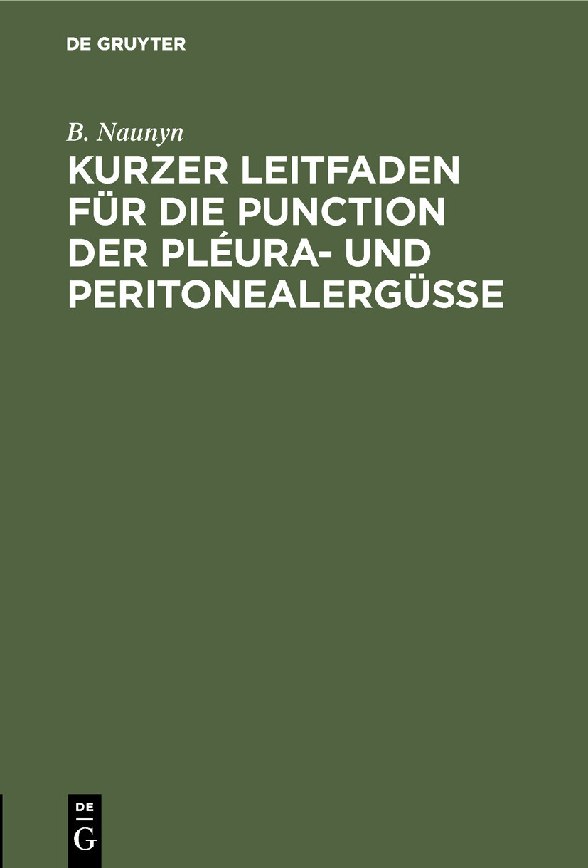 Cover Kurzer Leitfaden für die Punction der Pléura- und Peritonealergüsse