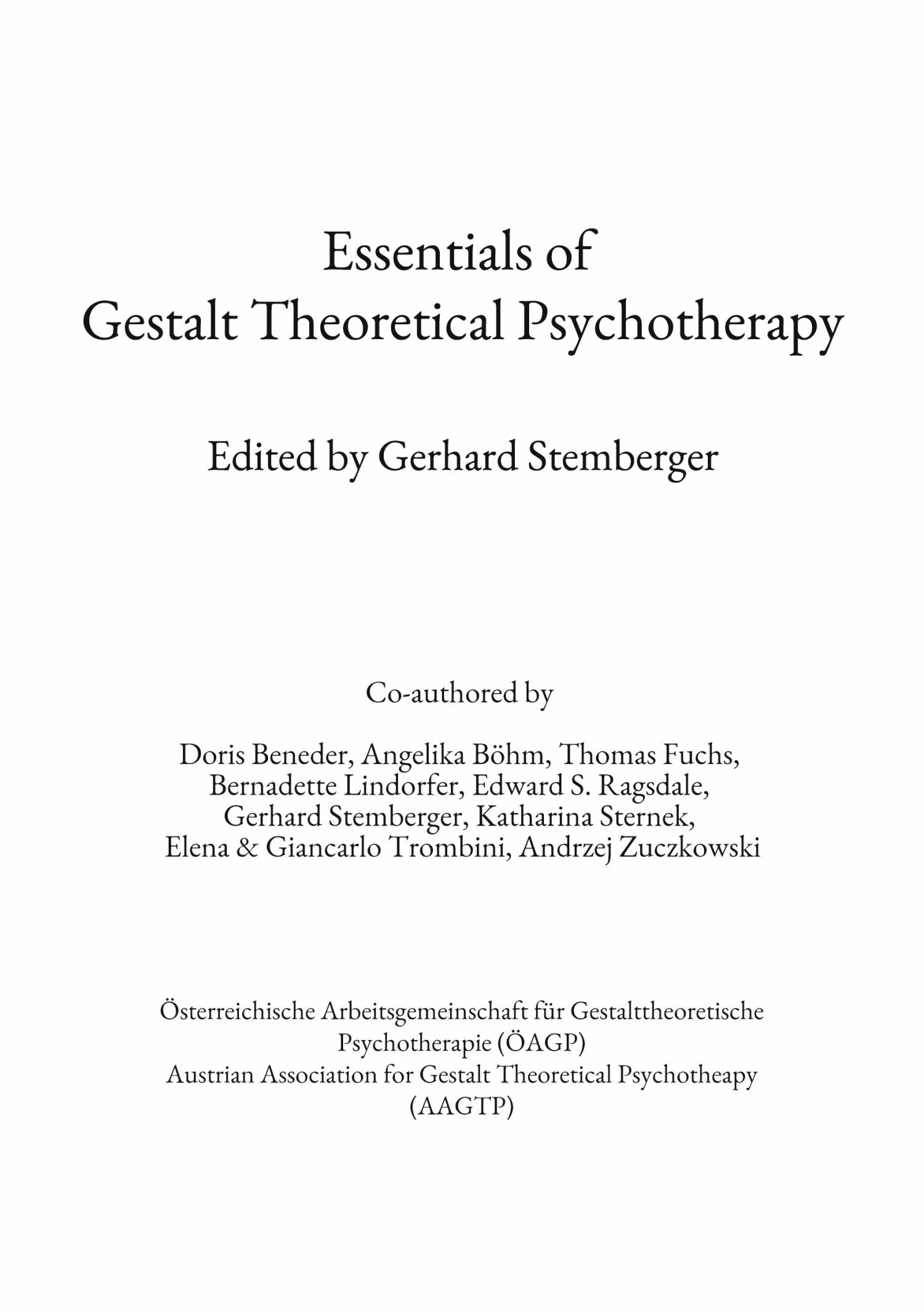 Cover Essentials of Gestalt Theoretical Psychotherapy