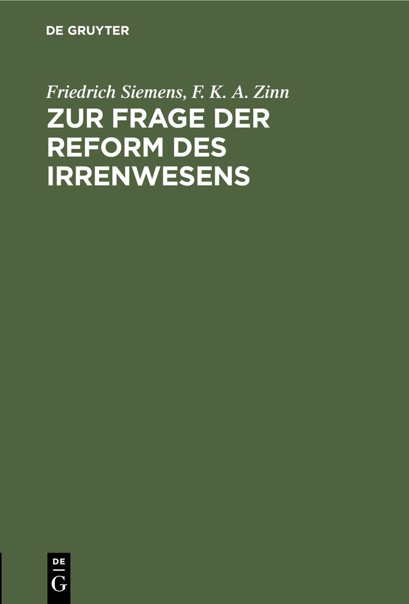 Cover Zur Frage der Reform des Irrenwesens